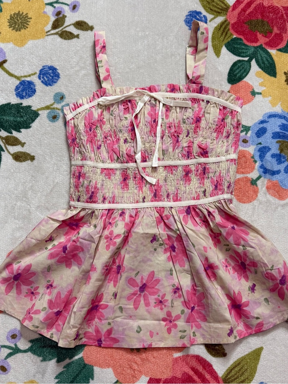 LOVELO Pink Floral Smocked Top Medium BNWT Boutique Brand